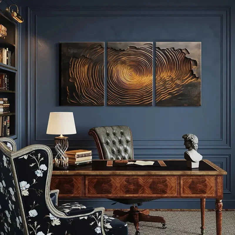 3pcs Abstract Tree Rings Circular Patterns Metal Print Ready to Hang Art