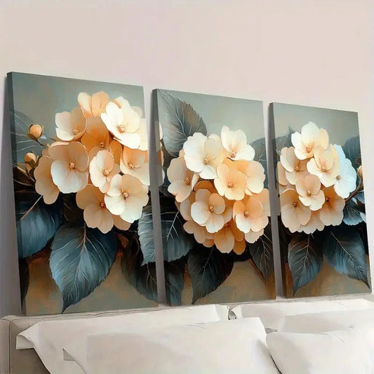 3pcs Hydrangea Neutral Beige Botanical J Wall Art Set Canvas Framed 40x60cm - High Quality Print 100% Australian Made Wall Canvas Ready to Hang