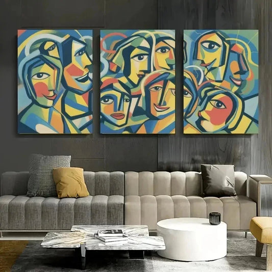 3pcs Abstract Faces, Geometric Shapes  Wall Art Canvas  Wall Art Set Canvas Framed 40x60cm - High Quality Print 100% Australian Made Wall Canvas Ready to Hang
