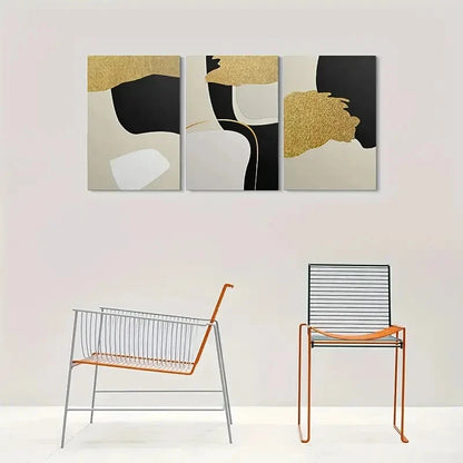 3pcs Black White and Golden Minimalist Metal Print Ready to Hang Art