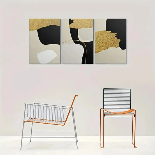 3pcs Black White and Golden Minimalist Metal Print Ready to Hang Art