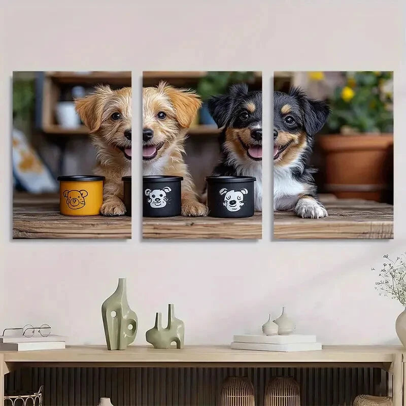 3pcs Adorable Puppy Playful Dog Design Metal Print Ready to Hang Art