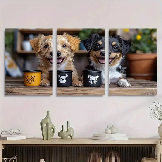 3pcs Adorable Puppy Playful Dog Design Metal Print Ready to Hang Art