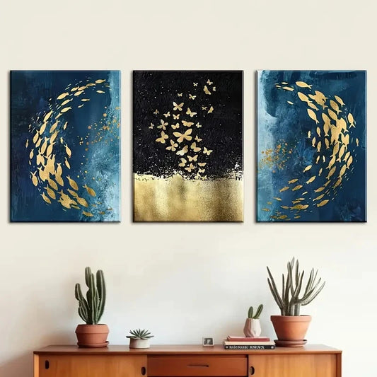 3pcs Fish Swarm Butterfly Swarm Abstract Metal Print Ready to Hang Art