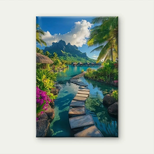 Tropical Island Stone Path Metal Print Ready to Hang