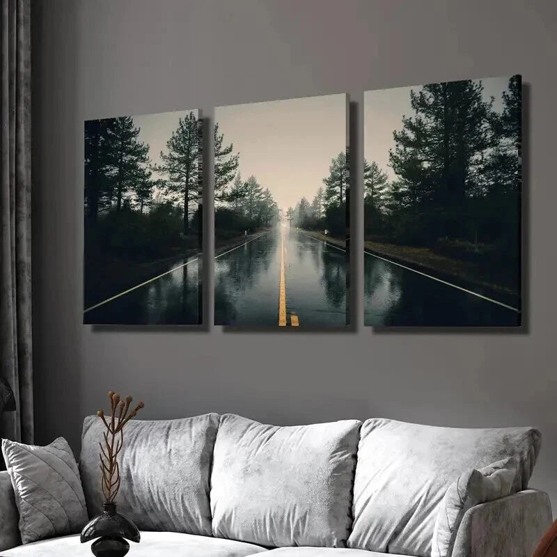 3pcs Vertical Slippery Rainy Highway Wall Art Set Canvas Framed 40x60cm - High Quality Print 100% Australian Made Wall Canvas Ready to Hang