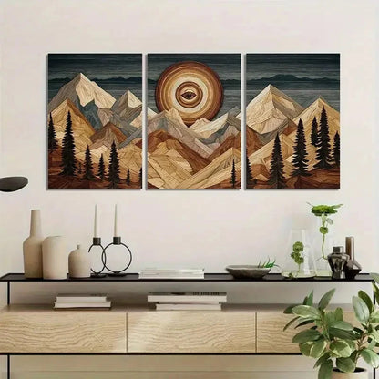 3pcs Abstract Mountain and Sunset Landscape Metal Print Ready to Hang Art