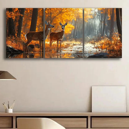 3pcs White Tailed Deer Forest Themed Metal Print Ready to Hang Art