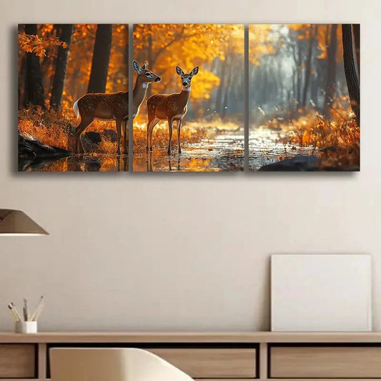 3pcs White Tailed Deer Forest Themed Metal Print Ready to Hang Art