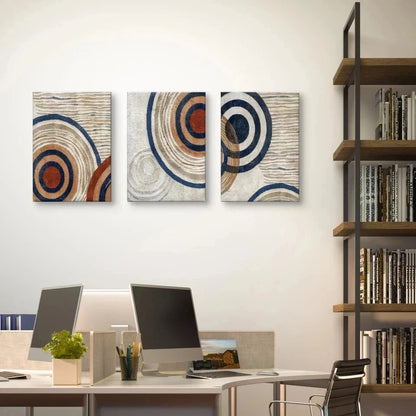 3pcs Modern Abstract Geometric Beige Circles Wall Art Set Canvas Framed 40x60cm - High Quality Print 100% Australian Made Wall Canvas Ready to Hang
