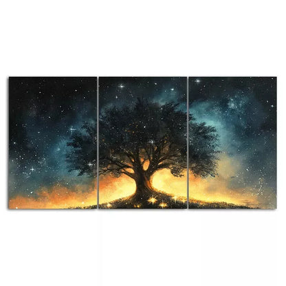 Starry Night Tree 3 Piece Painting Style Art Canvas Framed 40x60cm - High Quality Print 100% Australian Made Wall Canvas Ready to Hang