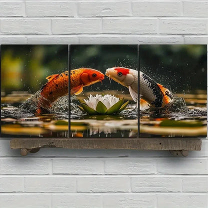 3pcs Goldfish on The Lotus Pond Metal Print Ready to Hang Art