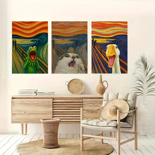 3pcs Screaming and Shouting Animals Metal Print Ready to Hang Art