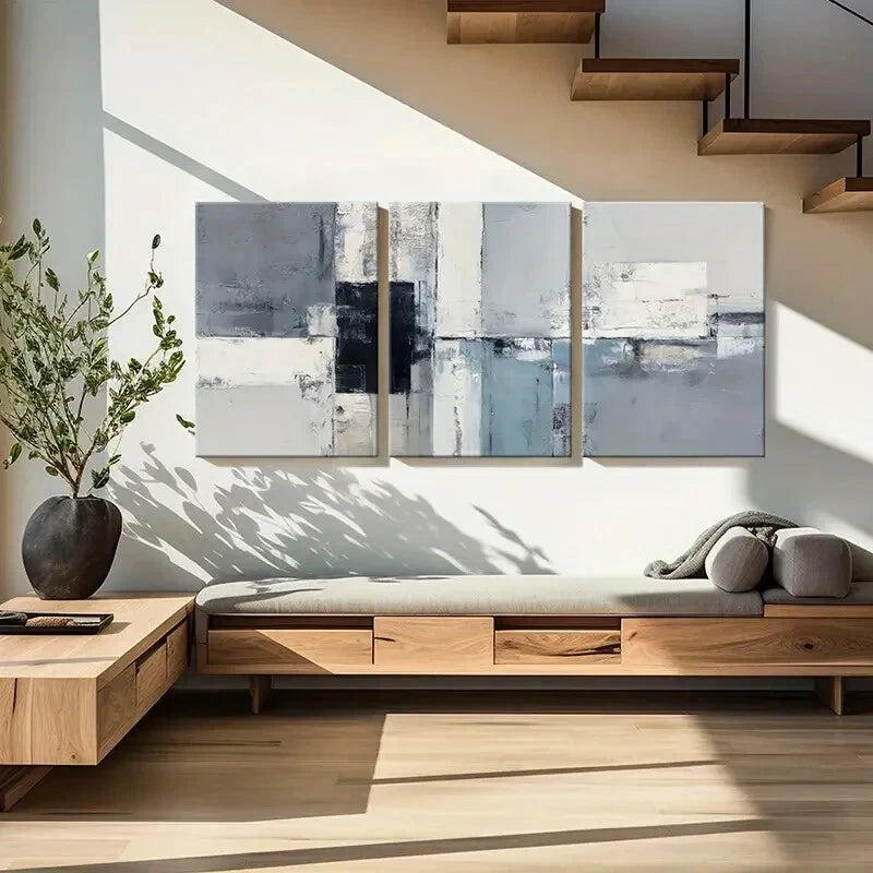 3pcs Geometric Design Monochrome Palette Texture Metal Print Ready to Hang Art