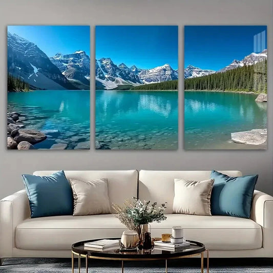 3pcs Snowy Mountain Sunrise Lake Metal Print Ready to Hang Art