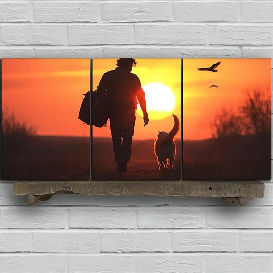 3pcs A Man And a Dog Carrying a Guitar Metal Print Ready to Hang Art