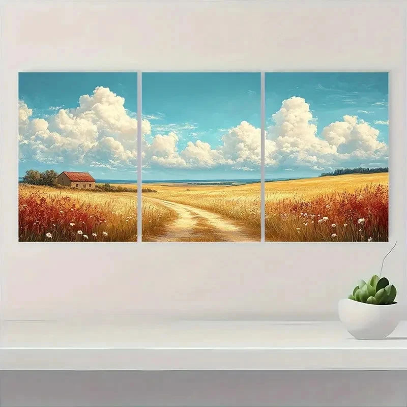 3pcs Cloudy Sky Landscape Vintage Perfect Wall Art Set Canvas Framed 40x60cm - High Quality Print 100% Australian Made Wall Canvas Ready to Hang