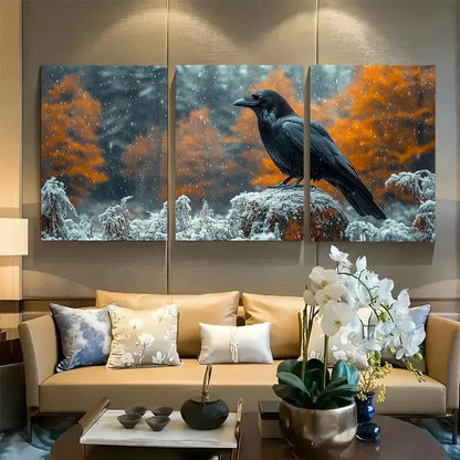 3pcs Portrait of a Raven in the Mountains Metal Print Ready to Hang Art