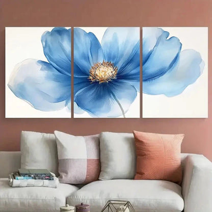 3pcs Blue Abstract Watercolor Flower Nature Metal Print Ready to Hang Art