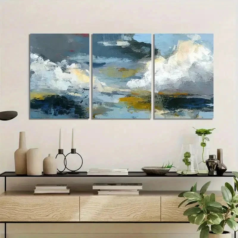 3pcs Clouds and Sky Abstract Painting Poster Metal Print Ready to Hang Art