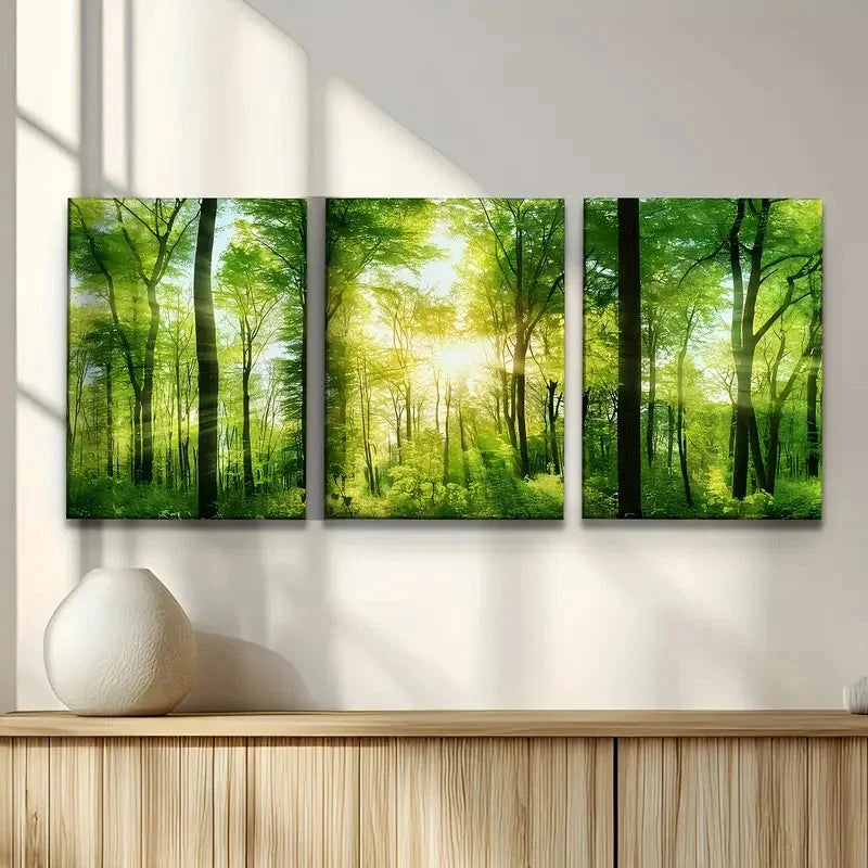3pcs Forest and Sunlight Scenery Metal Print Ready to Hang Art
