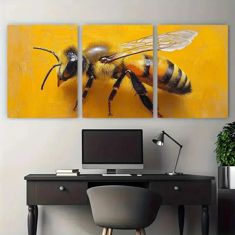 3pcs Vibrant Honeybee Animal Illustration Metal Print Ready to Hang Art