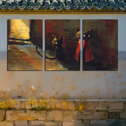 3pcs Decorative Black Cat Abstract Illustration Metal Print Ready to Hang Art