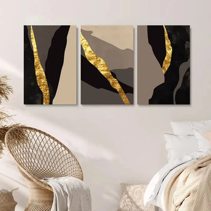 3pcs Abstract Golden Texture Painting Metal Print Ready to Hang Art