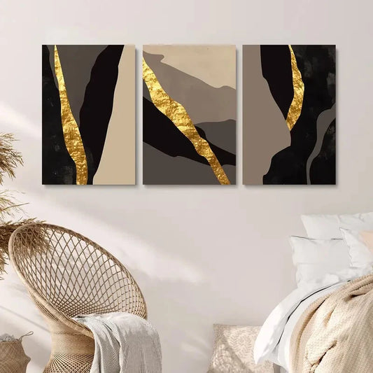 3pcs Abstract Golden Texture Painting Metal Print Ready to Hang Art
