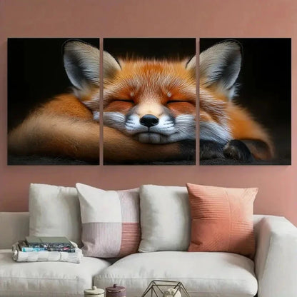 3pcs Sleeping Fox in Black Background Metal Print Ready to Hang Art