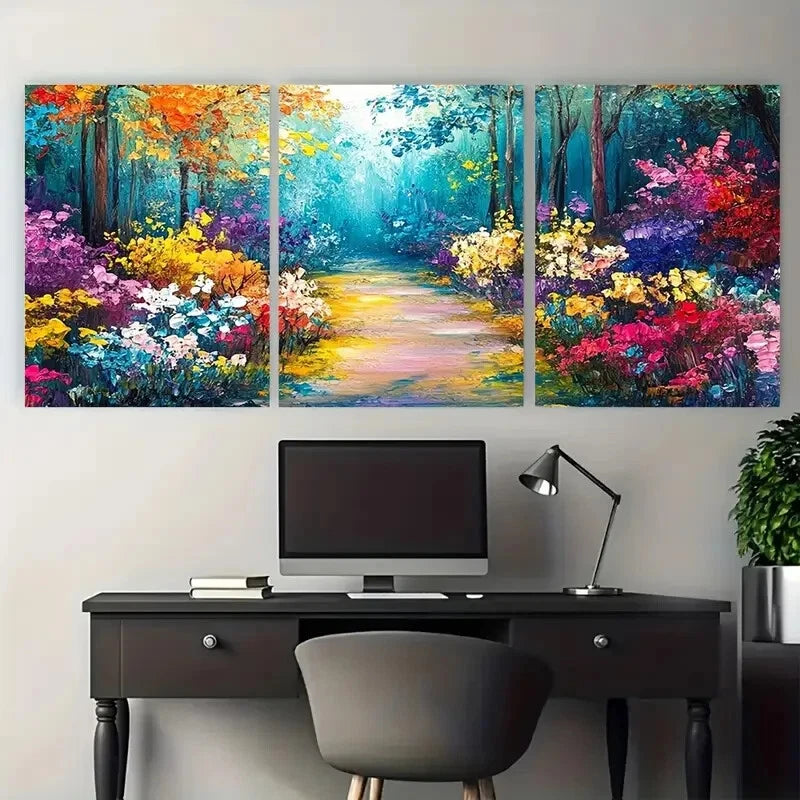 3pcs Vibrant Floral Flower Colorful Garden Path Metal Print Ready to Hang Art