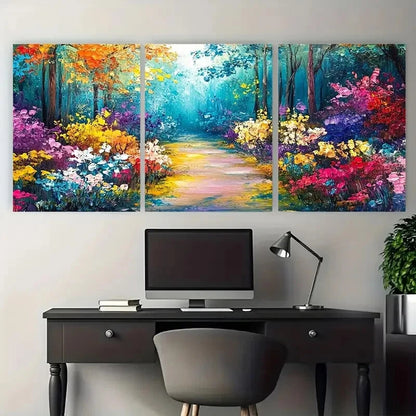 3pcs Vibrant Floral Flower Colorful Garden Path Metal Print Ready to Hang Art