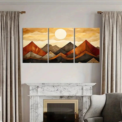 3pcs Abstract Mountain Landscape Art Geometric Metal Print Ready to Hang Art