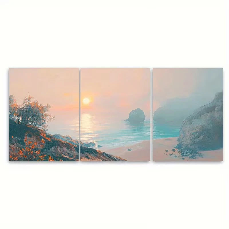 3pcs Algarve at sunrise, cliffside beaches Metal Print Ready to Hang Art