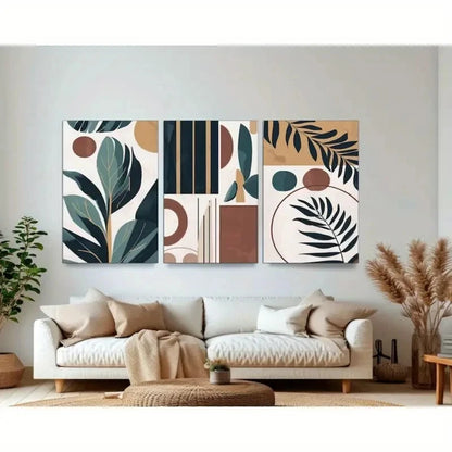 3pcs Tropical Leaves Abstract Shapes Illustrations Metal Print Ready to Hang Art