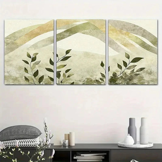 3pcs Elegant Green Leaf Minimalist Plant Metal Print Ready to Hang Art