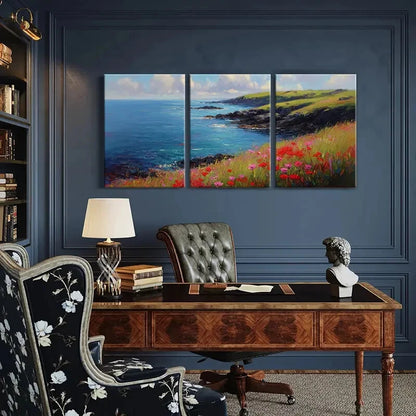 3pcs Vibrant Ocean Waves Rocky Shoreline Metal Print Ready to Hang Art