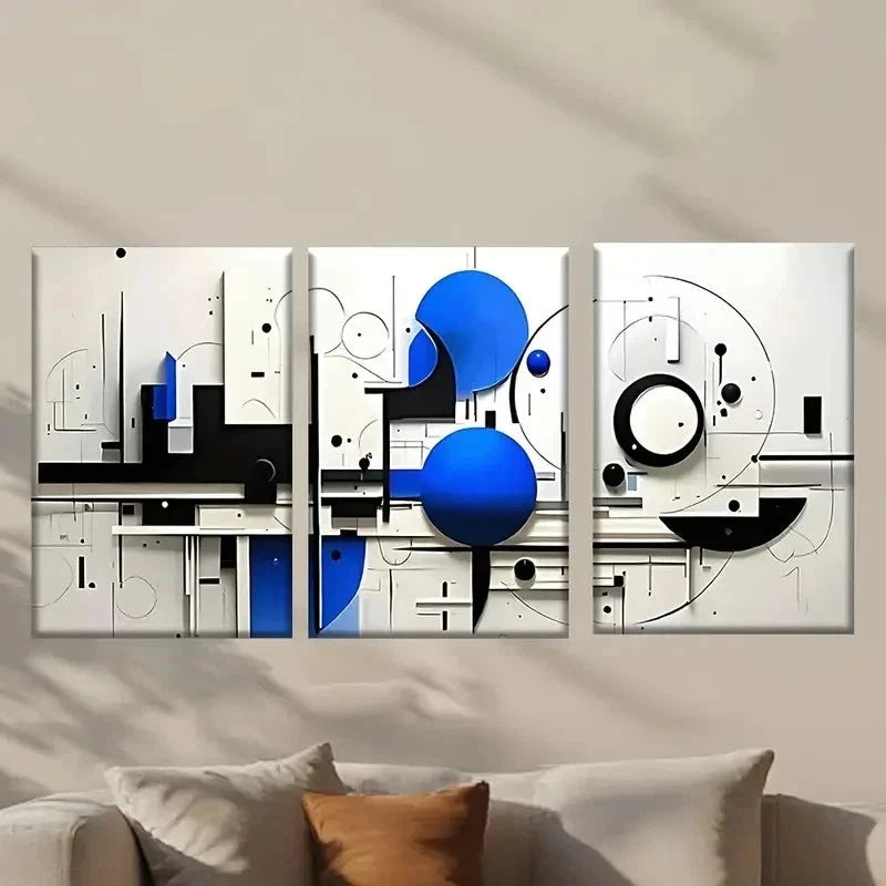 3pcs Blue and Black Abstract Painting Wall Art Set Canvas Framed 40x60cm - High Quality Print 100% Australian Made Wall Canvas Ready to Hang