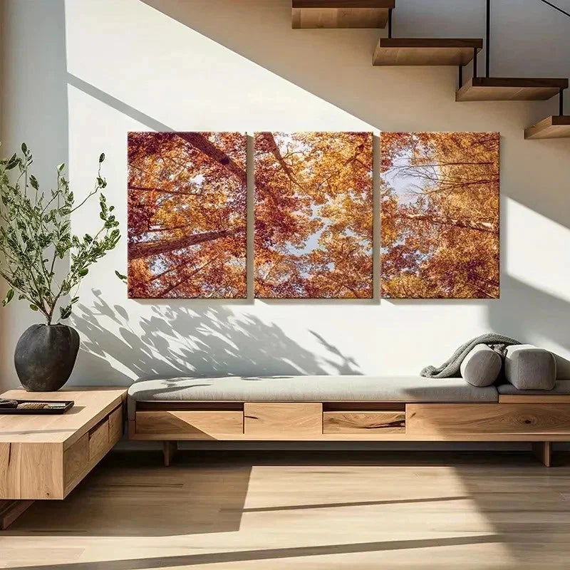 3pcs Autumn Golden Leaves Modern Wall Art Set Canvas Framed 40x60cm - High Quality Print 100% Australian Made Wall Canvas Ready to Hang
