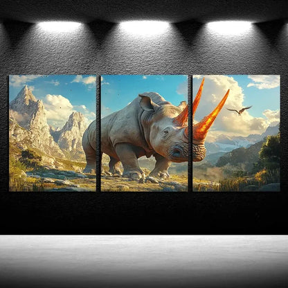 3pcs Vibrant horn Savage Rhinoceros Metal Print Ready to Hang Art