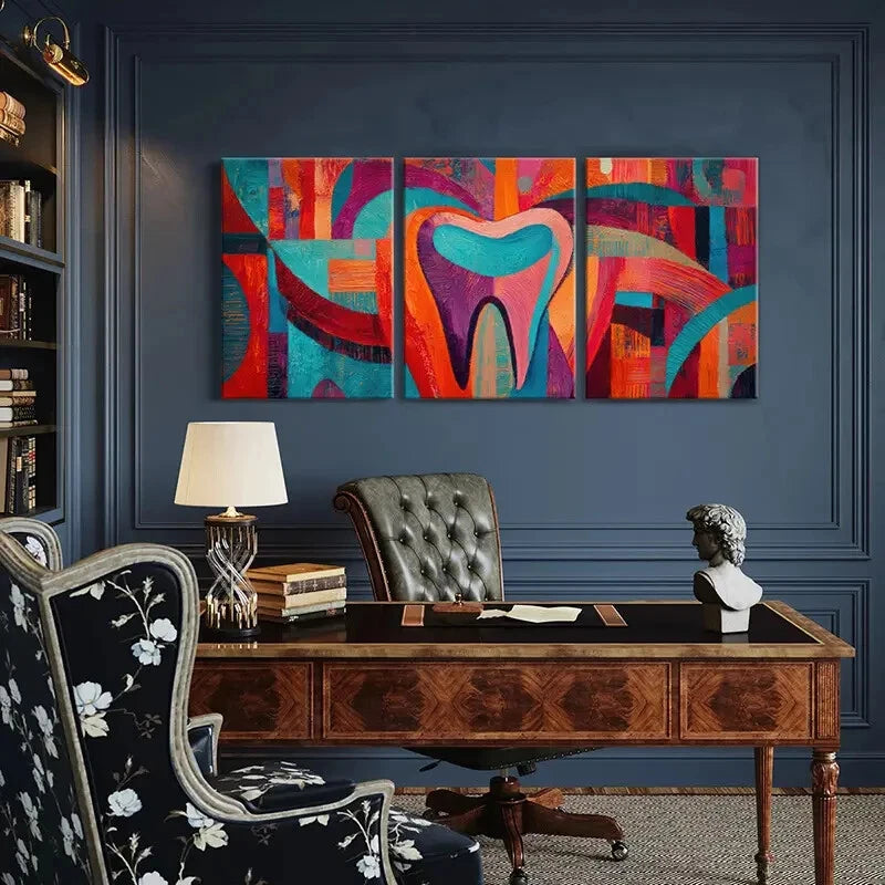 3pcs Abstract Art Vibrant Colors Tooth Shape Metal Print Ready to Hang Art