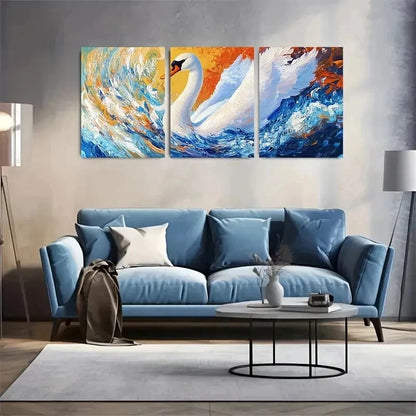 3pcs Summer Swan in Indigo and Amber Wall Art Set Canvas Framed 40x60cm - High Quality Print 100% Australian Made Wall Canvas Ready to Hang