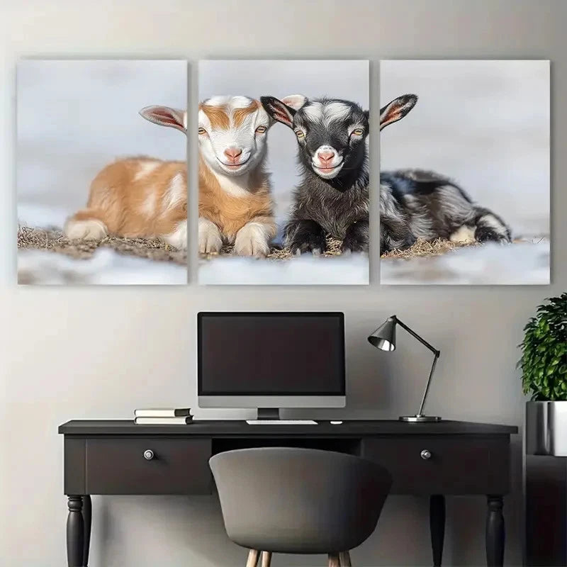 3pcs Two Cute Young Goat Kids Wildlife Farmland Metal Print Ready to Hang Art