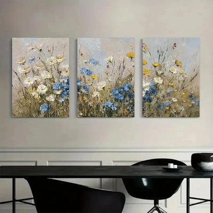 3pcs Renaissance Meadow Impasto Wildflowers Metal Print Ready to Hang Art