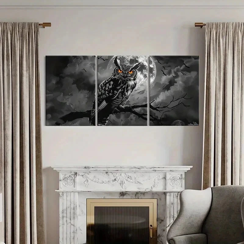 3pcs Owl Moon Night Sky Birds Animal Art Metal Print Ready to Hang Art