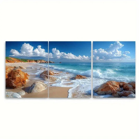3pcs Rocky Seascape Avoca Beach Australia Metal Print Ready to Hang Art