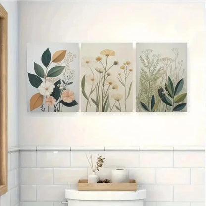 3pcs Wildflowers, Muted Tones Wall Art Canvas Unframed - High Quality Print 100% Australian Made Wall Canvas