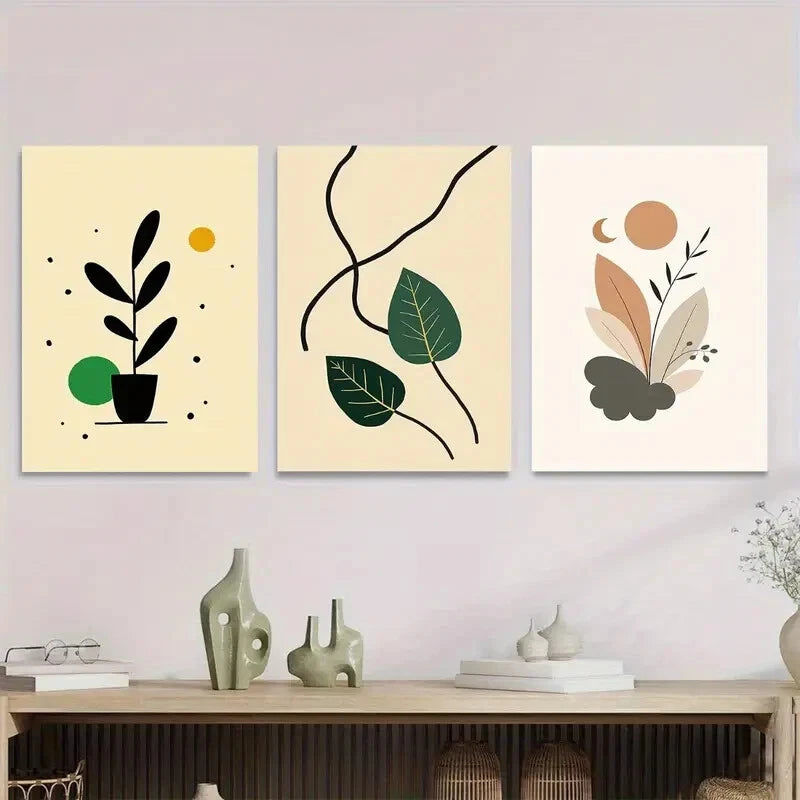 3pcs Modern Abstract Botanical Minimalist Leaf Metal Print Ready to Hang Art