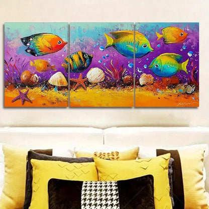 3pcs Underwater Swimming Fish Metal Print Ready to Hang Art