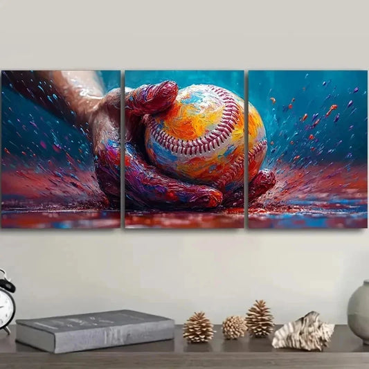 3pcs Baseball Paint Splatter Design Wall Art Set Canvas Framed 40x60cm - High Quality Print 100% Australian Made Wall Canvas Ready to Hang